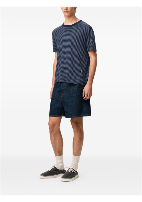 t-shirt striped mercerized uomo inchiostro e bianca AMI PARIS | HTS367.JE0212A044